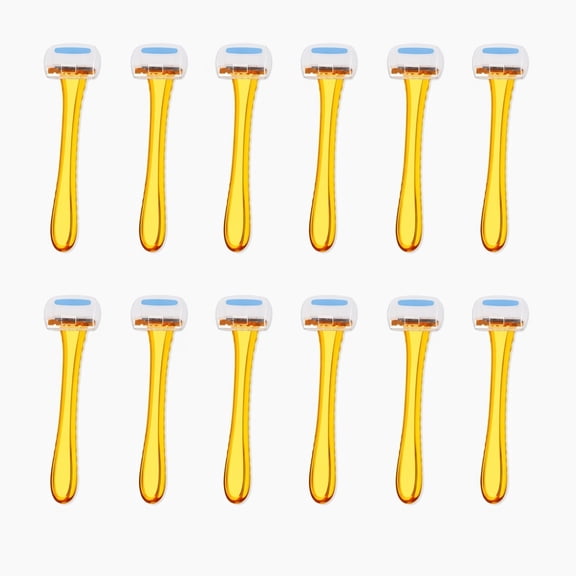 YEMNPIOS 12 Pack Disposable Bikini Trimmers for Women Small T Shape Shaver for Bikini Line Pubic Hair Removal Travel Beauty Tool for Body Grooming Yellow