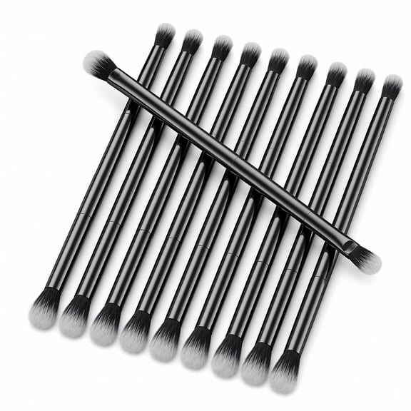 YEMNPIOS 12 Pcs Eyeshadow Smudge Brush 2 in 1 Double Ended Concealer Brush Under Eye Small Soft Firm Pointed Foundation Makeup Applicator for Blending Liner Black