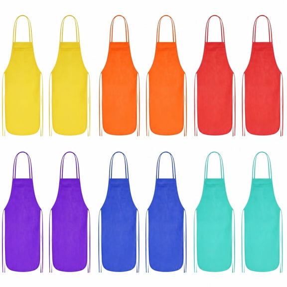 YEMNPIOS 12 Pcs Paint Aprons 6 Colors Non Woven Adjustable Art Smock for Painting DIY Craft
