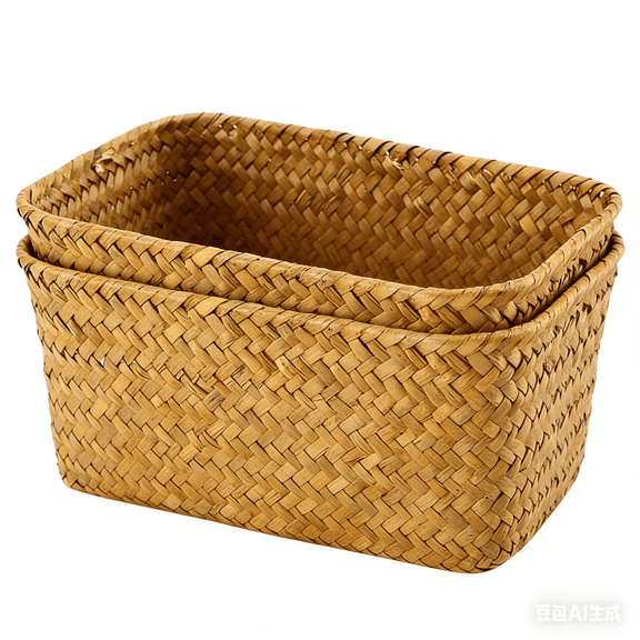 YEMNPIOS 1Pcs Natural Seagrass Basket Organizer, 7.9 x 5.5 x 3.5 in Wicker Woven Storage Cube for Fruit, Vegetables, Bathroom, Closet, Picnic