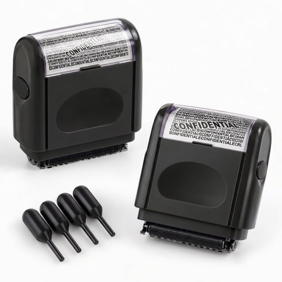 YEMNPIOS 2 Pack Identity Protection Roller Stamp with 4 Refill Ink for ...