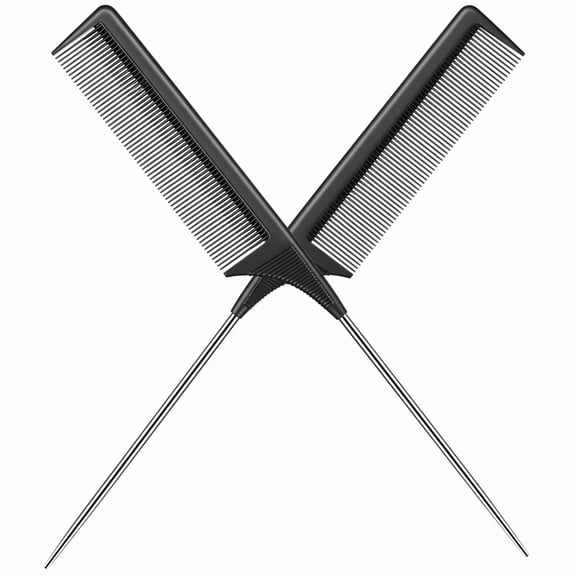 YEMNPIOS 2 Pack Rat Tail Combs with Parting Tip Steel Pin for Women Teasing Comb Sectioning Parting Splitting Styling Hair Stainless Steel Metal Carbon Fiber Heat Resistant