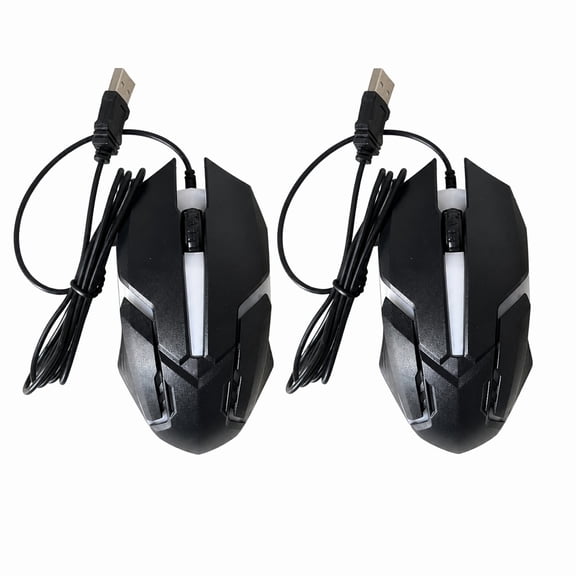 YEMNPIOS 2 Pcs Black USB Wired Mouse 1200 DPI RGB 7 Color LED Backlit Ergonomic for Gaming Office