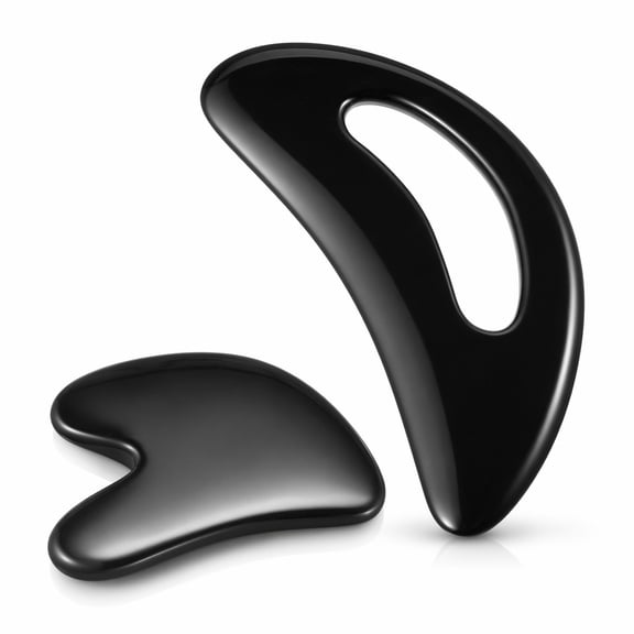 YEMNPIOS 2 Pcs Body Gua Sha Tool Large Resin Scraping Tools with Handle for Back Neck Face Leg Lymphatic Drainage Cellulite Removal Muscle Relief Black