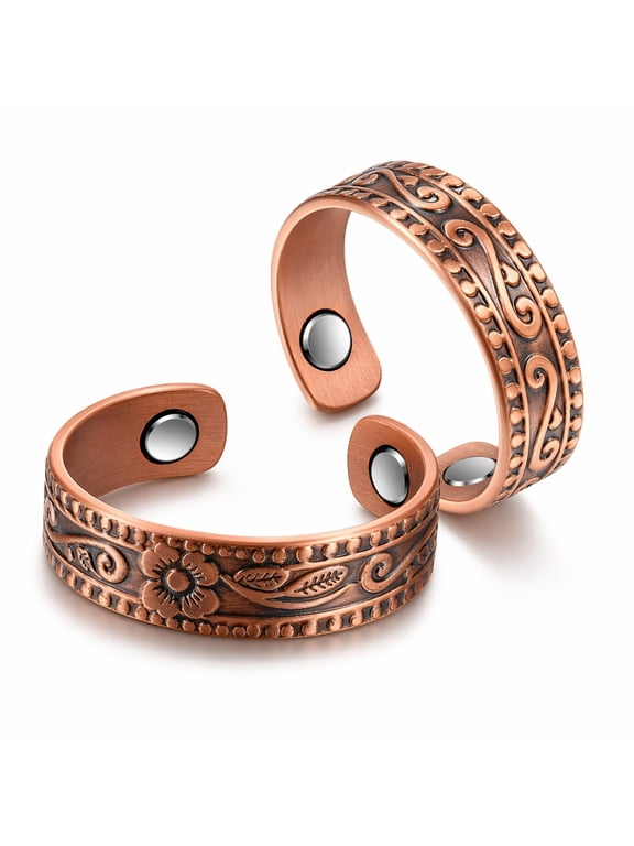 2 Pcs Copper Rings Adjustable Magnetic Thumb Ring Vintage Jewelry for Women Men Bronze