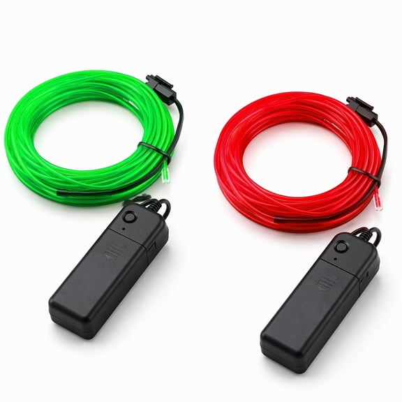 YEMNPIOS 2 Pcs Neon EL Wire Red Green 6.6ft Battery Powered Flexible Glow Rope Light for DIY Decor