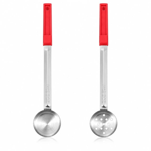 YEMNPIOS 2 Pcs Portion Control Serving Spoons 2 oz Solid Slotted Stainless Steel Ladle for Party Red