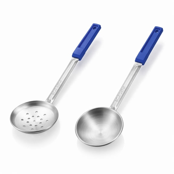 YEMNPIOS 2 Pcs Portion Control Serving Spoons 8 oz Solid Slotted Stainless Steel Ladle for Party Dark Blue
