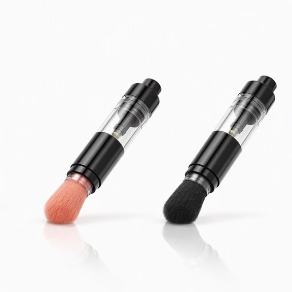 YEMNPIOS 2 Pcs Refillable Loose Powder Brush Retractable Makeup Applicator 5.5 Inch Black Pink