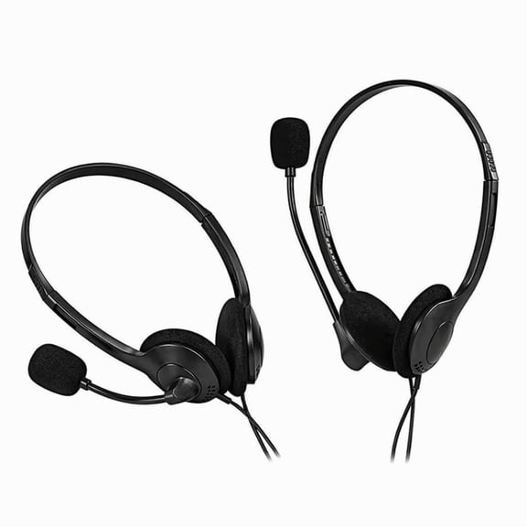 YEMNPIOS 2 Pcs Wired Headset with Mic Adjustable Headband 3.5mm Plug for Call Center Computer Black