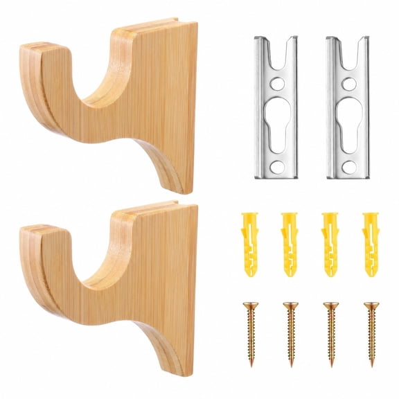 YEMNPIOS 2 Pcs Wooden Curtain Rod Brackets 5.6x4.8x1 Inch Wall Mount for 2 Inch Rods Natural Wood