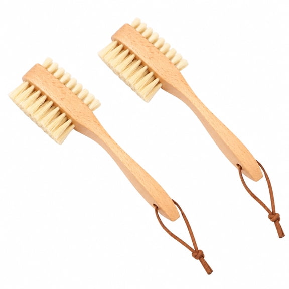 YEMNPIOS 2 Pcs Wooden Nail Brush with Boar Bristles Double Sided Scrub