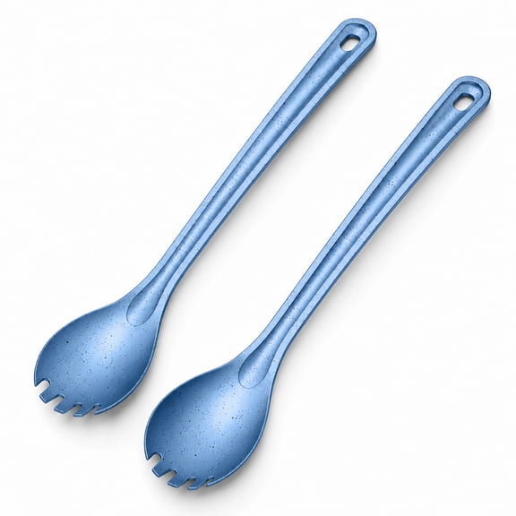 YEMNPIOS 2 Pieces Titanium Long Handle Spork and Spoon Ultralight Portable Flatware 8.7 Inch for Outdoor Camping Backpacking Hiking Travel Picnic Tableware Blue