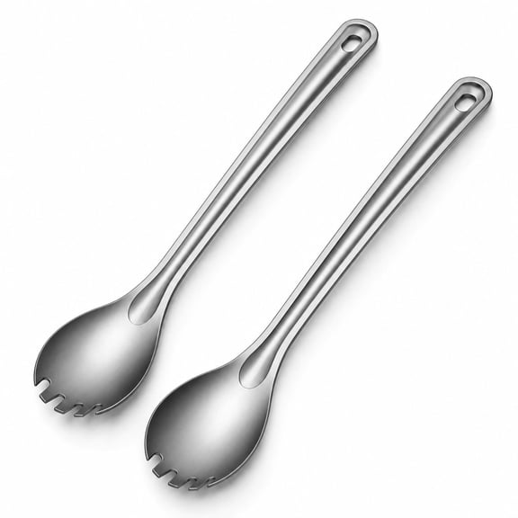 YEMNPIOS 2 Pieces Titanium Long Handle Spork and Spoon Ultralight Portable Flatware 8.7 Inch for Outdoor Camping Backpacking Hiking Travel Picnic Tableware Silver