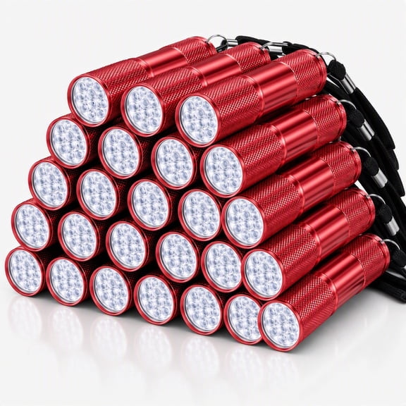 YEMNPIOS 20 Pack Mini Water Resistant Aluminum LED Flashlights with Lanyard Red