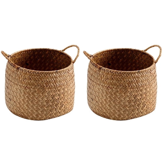 YEMNPIOS 2PCS Seagrass Belly Basket for Plants and Storage 8.3X6.3X5.5in