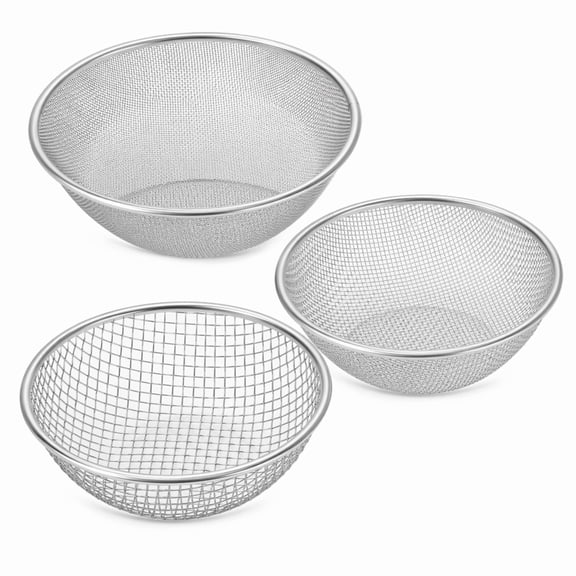 YEMNPIOS 3 Pack Stainless Steel Sand Sifter Garden Soil Sifter for Rocks Compost Sieve Potting Lawn Soil Sieve for 5 Gallon Bucket 0.08 0.12 0.2 Inch Mesh