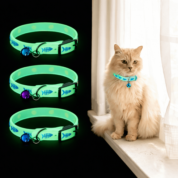 YEMNPIOS 3 Pcs 11.6 x 0.6 in Fluorescent Pet Collar Necklaces, Glow in The Dark Reflective Dog and Cat Collars for Kitten Night Use