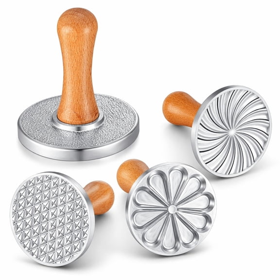 YEMNPIOS 3 Pcs Cookie Stamps Diamond Swirl Flower Zinc Alloy with Wood Handle for Baking