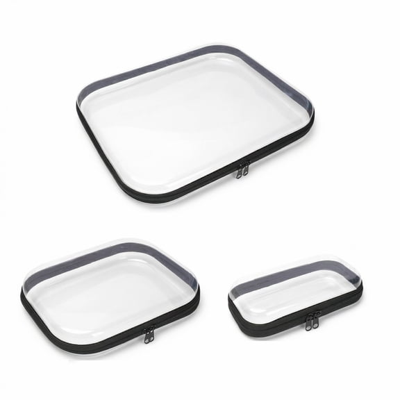 YEMNPIOS 3 Pcs Hard Clear Zipper Case Transparent Zipper Hard Pouch for Snacks Makeup Bag Plastic Cosmetic Bag Portable Travel Organizer for Makeup Storage（Black）
