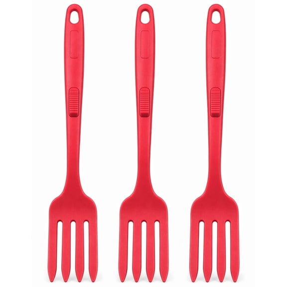 YEMNPIOS 3 Pcs Silicone Flexible Fork 11.6 Inch Heat Resistant Cooking Fork Large Kitchen Non Stick Spork for Mix Ingredients Mash Food Whisk Eggs Baking Red