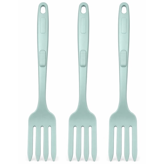 YEMNPIOS 3 Pcs Silicone Flexible Fork 11.6 Inch Heat Resistant Cooking Fork Large Kitchen Non Stick Spork for Mix Ingredients Mash Food Whisk Eggs Baking Blue