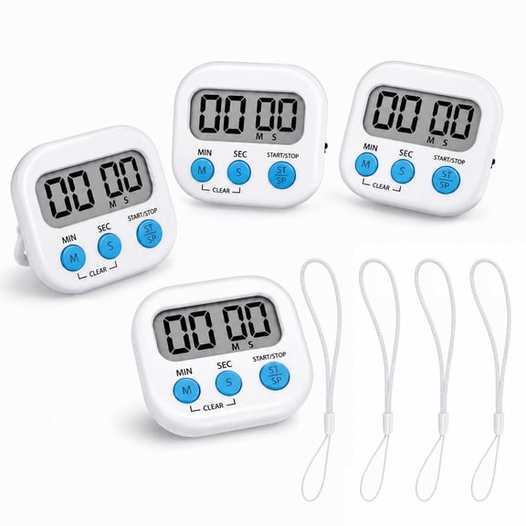 YEMNPIOS 4 Pack Small Digital Timer for Cooking with Lanyard Magnetic Back and On Off Switch Second Minute Count Up Countdown Kitchen
