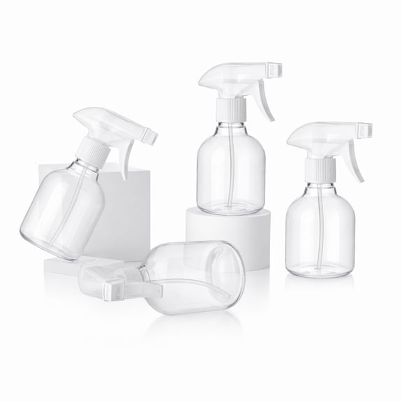 YEMNPIOS 4 Pcs 8 oz Empty Plastic Spray Bottle with Trigger Sprayers Adjustable Head Fine to Stream Refillable for Hair Plants Cooking Pets No Leakage Clear