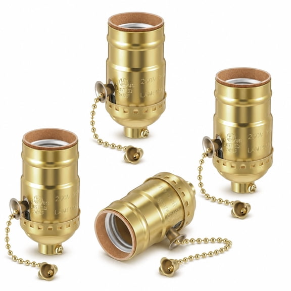 YEMNPIOS 4 Pcs Lamp Socket Replacement Pull Chain E26 Base Aluminum Gold 250W 250V