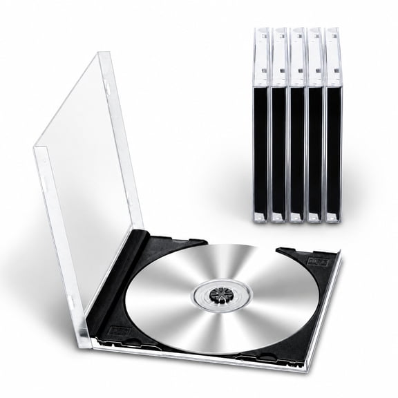 YEMNPIOS 5 Pcs 10.4mm Plastic CD Jewel Case Clear Single Disc Case for DVD Protection Black