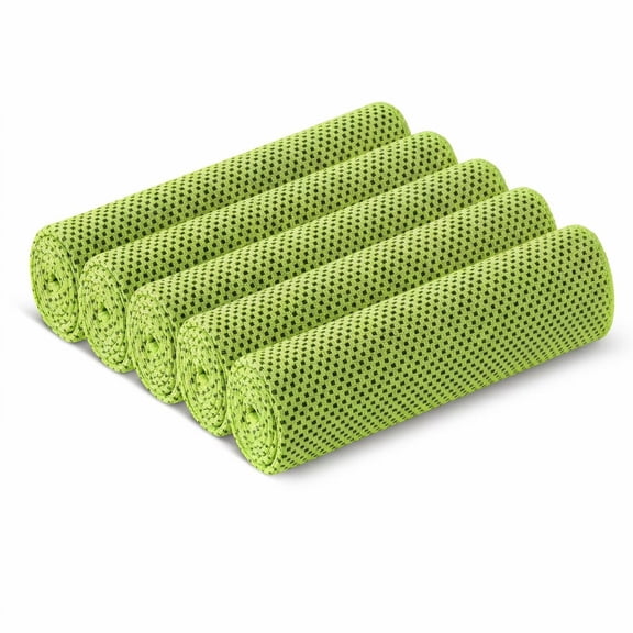 YEMNPIOS 5 Pcs Cooling Towels for Face and Neck 12 x 40 Inch Workout Towels Fast Drying Hot Weather Sweat Rag Cold Cooling Cloth with Bags for Athletes Sport Yoga Golf Green