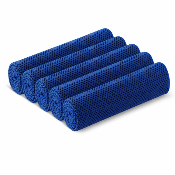 YEMNPIOS 5 Pcs Cooling Towels for Face and Neck 12 x 40 Inch Workout Towels Fast Drying Hot Weather Sweat Rag Cold Cooling Cloth with Bags for Athletes Sport Yoga Golf Dark Blue