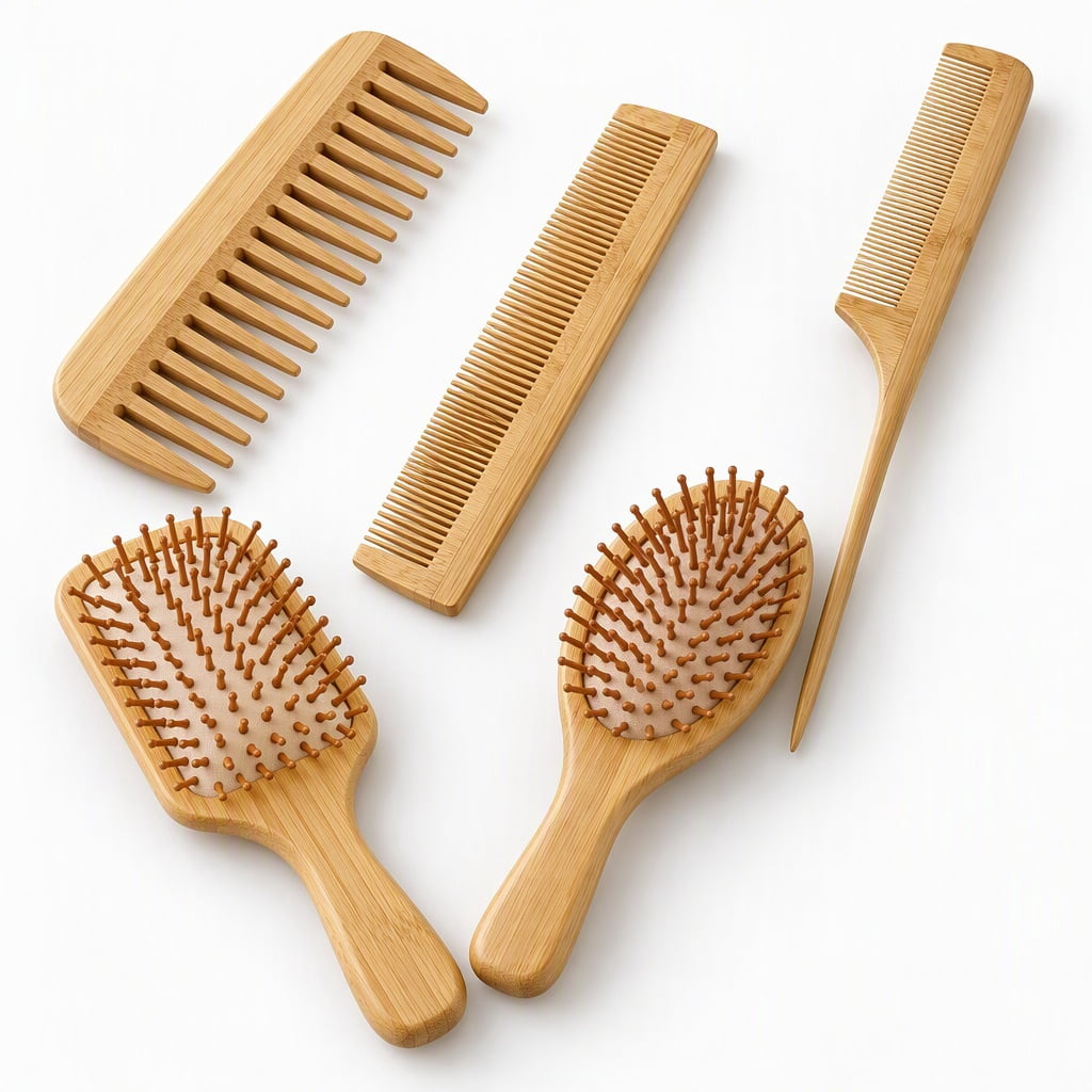 Scap Message YEMNPIOS 5 Pcs Natural Bamboo Hair Brushes for Scalp Massage Detangling ...