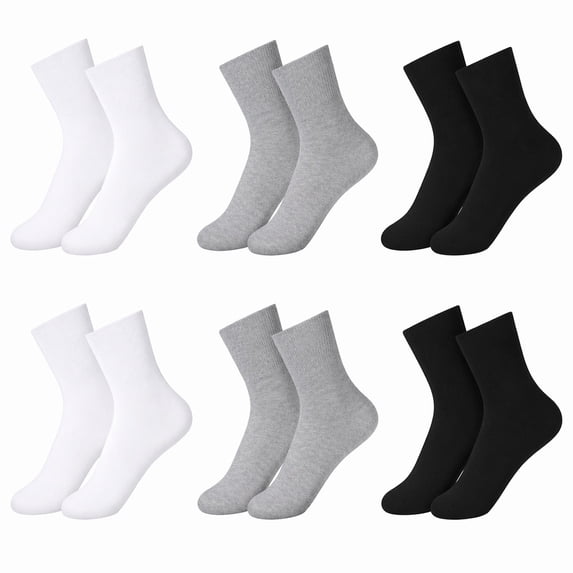 YEMNPIOS 6 Pairs Loose Fit Socks Black White Gray Non Binding Wide Calf for Men Women Plus Size