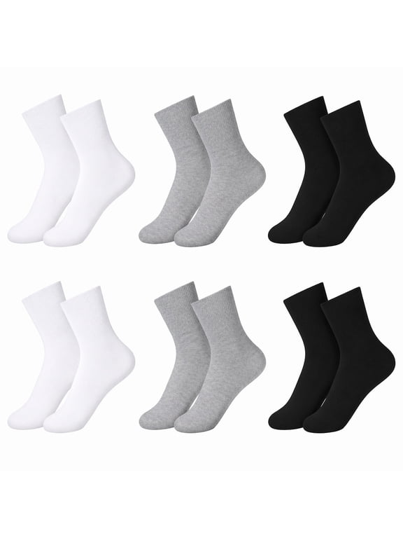 6 Pairs Loose Fit Socks Black White Gray Non Binding Wide Calf for Men Women Plus Size