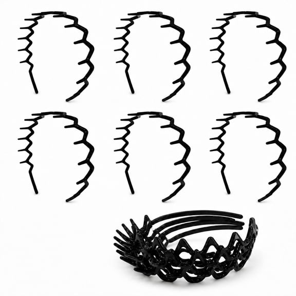 YEMNPIOS 6 Pcs Black Zigzag Headband Plastic Shark Tooth Hair Comb Wavy Teeth Hair Hoop