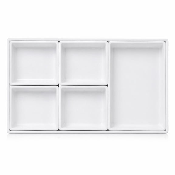 YEMNPIOS 6 Pcs Serving Trays Set White Plastic 1 Large 1 Medium 4 Small Nested for Kitchen Drinks