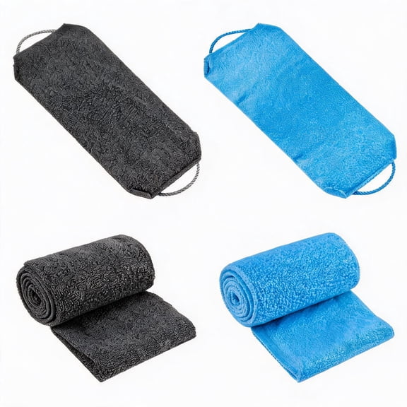 YEMNPIOS Exfoliating Back Scrubber with Handles 4 Pack Nylon Back Exfoliator Extended Length with Pull Strap Gray Deep Blue