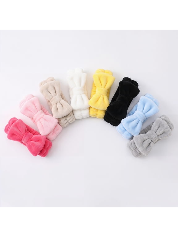 Facial Spa Headband, Fluffy Plush Makeup Headband with Bow, Multicolor Sweet Style for Women Washing Face Shower Cleansing, 8 Pack