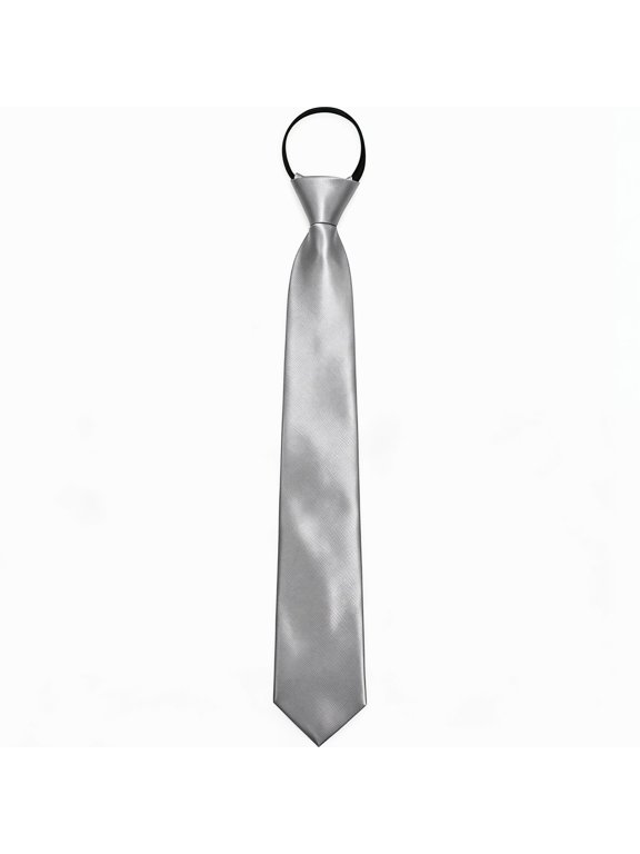 Mens Pre Tied Zipper Tie, Adjustable Skinny Slim Clip on Necktie for School Wedding Party Uniforms, 1 Pc,Silver-gray