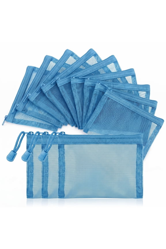 Mini Zipper Mesh Bags, 5x4 Inch Nylon, Cosmetic Organizer Pouch, 12 Pcs,Sky blue