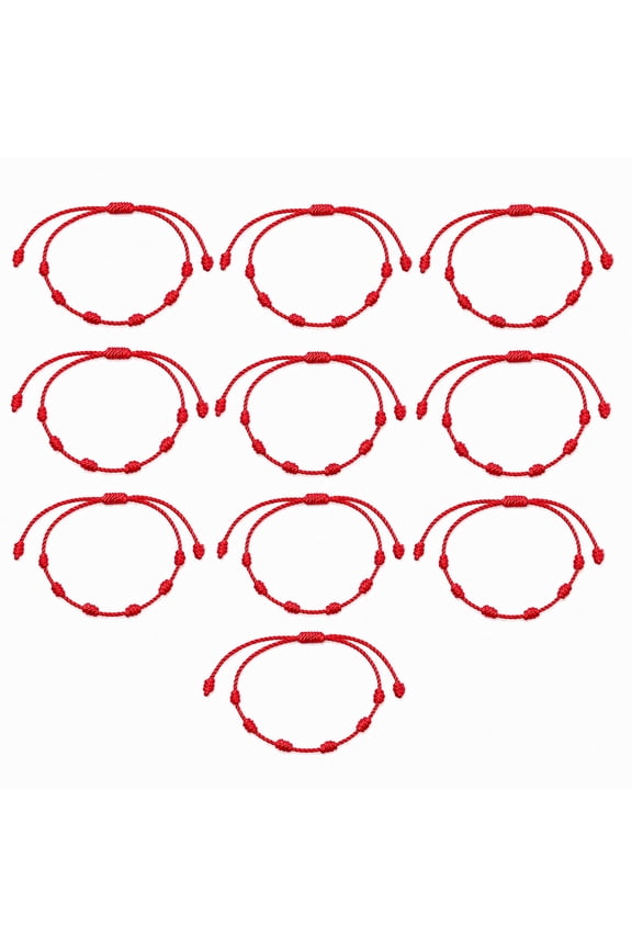 Red Protection Good Luck Bracelet, Adjustable Braided Knot Kabbalah Rope, Red, 10 Pcs