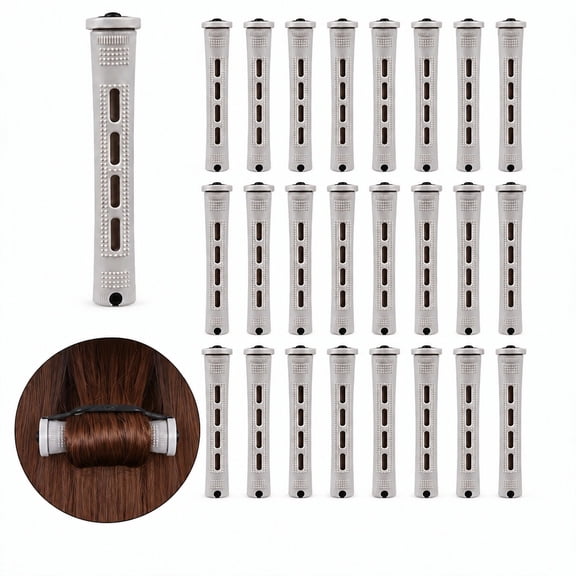 YEMNPIOS Short Perm Rods Natural Hair Non Slip Plastic Cold Wave Perming Rods with Elastic Rubber Band Hairdressing Styling Tool Gray 0.59 Inch 30 Pcs