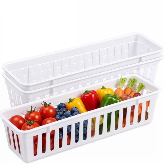 YEMNPIOS White 3 Pack Slim Plastic Storage Baskets, 10.25 x 3.25 x 2.5 Inch Narrow Stackable Drawer Organizer Trays for Desk, Cabinet, Garage