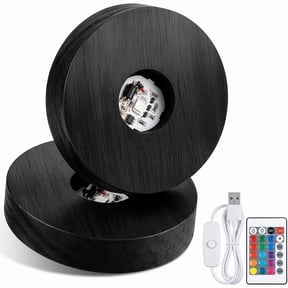 YEMNPIOS Wooden LED Display Light Base, Round Remote Control 16 Lighting Modes, for Crystal Glass Resin Ball, Black, 2 Pieces