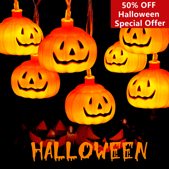 YEOLEH 20Ft Halloween String Lights Waterproof, 20 Bigger Pumpkins Battery Operated with 2 Modes for Home Porch Fence Party Holiday Decoration