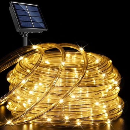 YEOLEH 33ft 100 LED Solar String Rope Lights, 8 Modes Solar Rope Lights Outdoor IP65 Waterproof for Fence,Gazebo,Yard,Walkway,Path,Garden Decor, Warm White