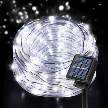 YEOLEH 33ft 100 LED Solar String Rope Lights, 8 Modes Solar Rope Lights Outdoor IP65 Waterproof for Fence,Gazebo,Yard,Walkway,Path,Garden Decor, White