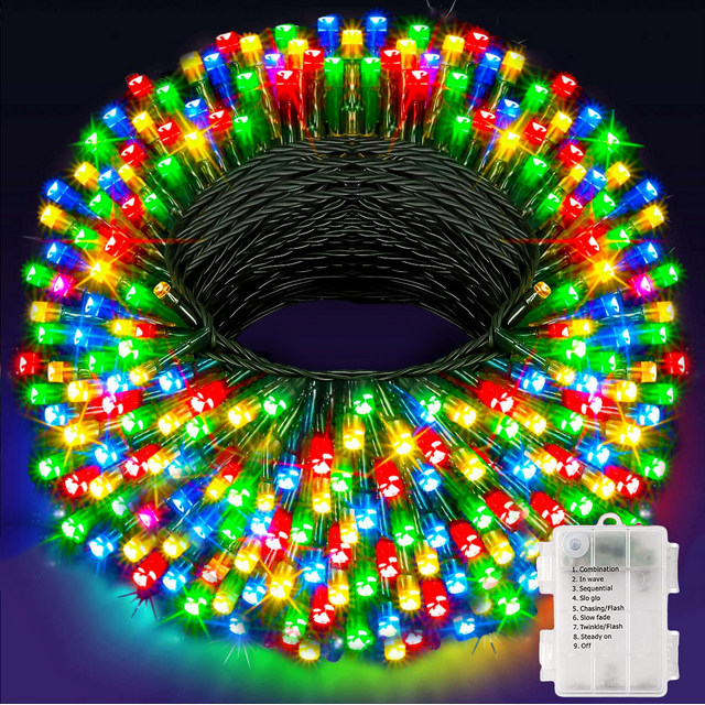 YEOLEH 49.2ft Outdoor Christmas String Lights Battery Operated,130LED