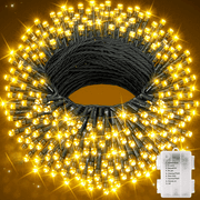 YEOLEH 49.2ft Outdoor String Lights Battery Operated,130LED Patio Light with 8 Modes,Waterproof for Valentine Wedding Yard Tree Party decor,Warm white